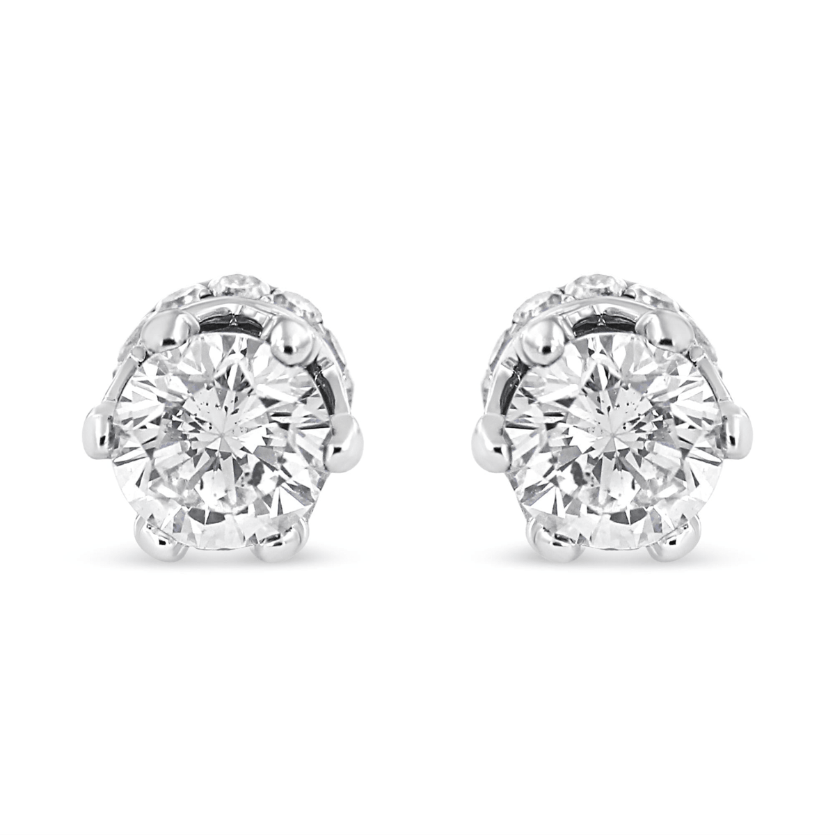 14K White Gold 2.0 Cttw Diamond Crown Stud Earrings (I-J Color, I1-I2 Clarity) - Sable Gold