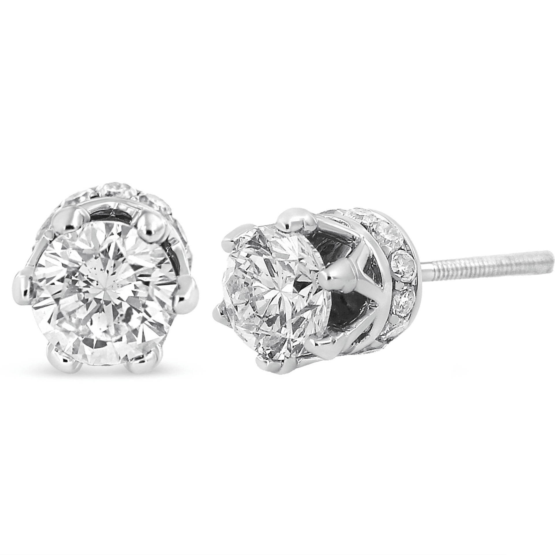 14K White Gold 2.0 Cttw Diamond Crown Stud Earrings (I-J Color, I1-I2 Clarity) - Sable Gold