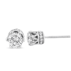 14K White Gold 2.0 Cttw Diamond Crown Stud Earrings (I-J Color, I1-I2 Clarity) - Sable Gold