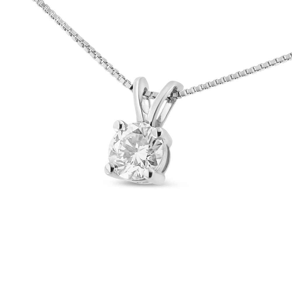 14K White Gold 1/4 Cttw Round Diamond Solitaire Pendant Necklace - Sable Gold