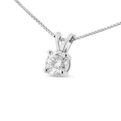 14K White Gold 1/4 Cttw Round Diamond Solitaire Pendant Necklace - Sable Gold