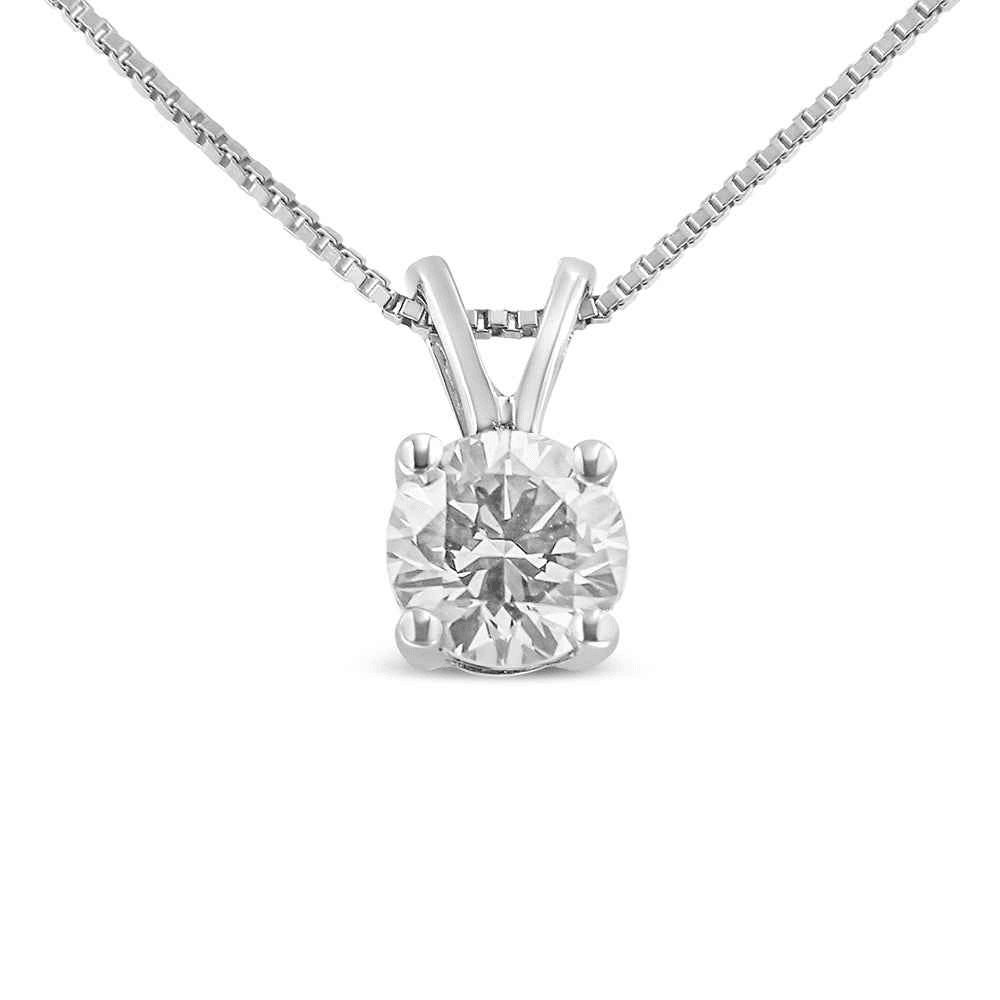 14K White Gold 1/4 Cttw Round Diamond Solitaire Pendant Necklace - Sable Gold