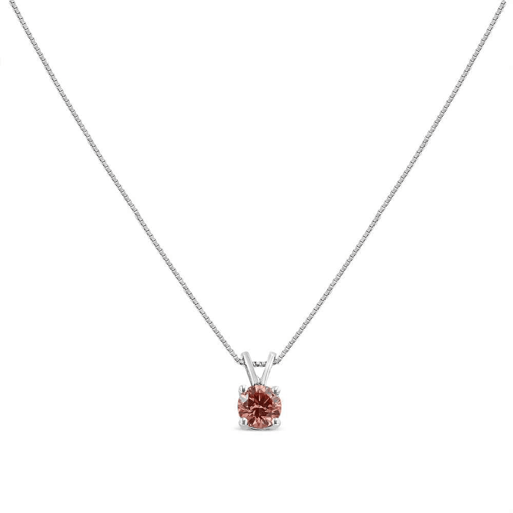 14K White Gold 1/4 Cttw Round Diamond Solitaire Pendant Necklace - Sable Gold