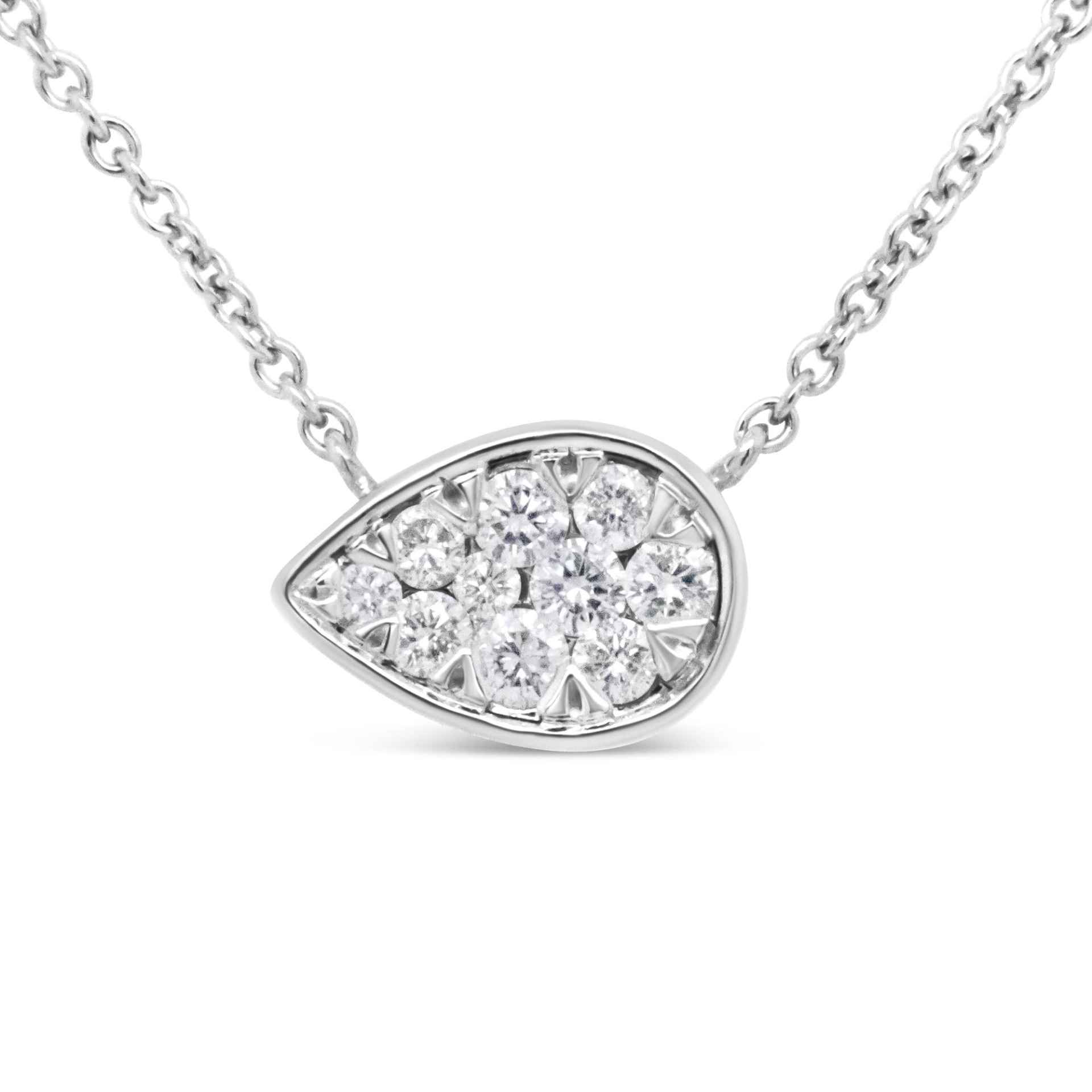 14K White Gold Diamond Teardrop Pendant Necklace, 18" - 1/4 Cttw, G-H Color, SI2-I1 Clarity