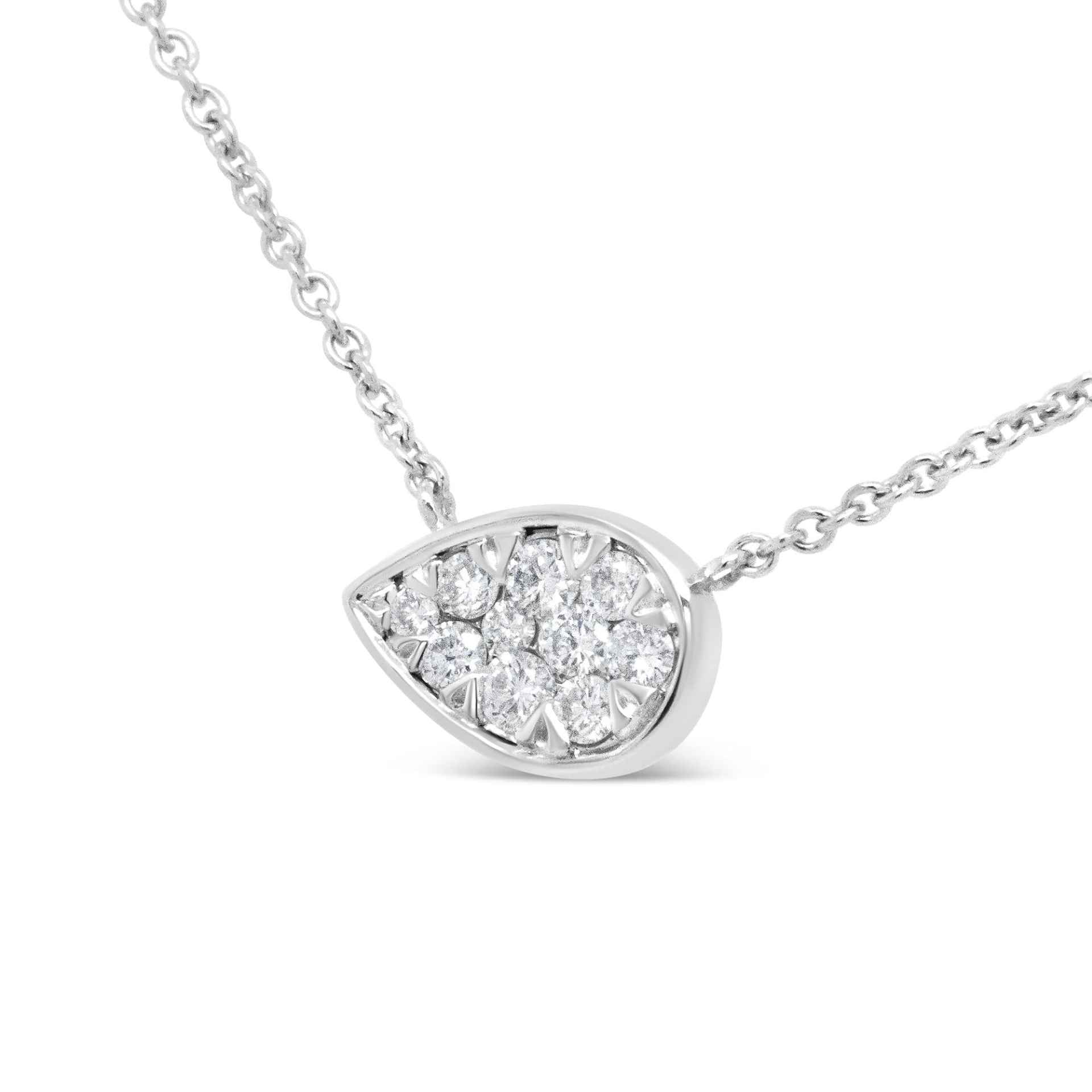 14K White Gold Diamond Teardrop Pendant Necklace, 18" - 1/4 Cttw, G-H Color, SI2-I1 Clarity