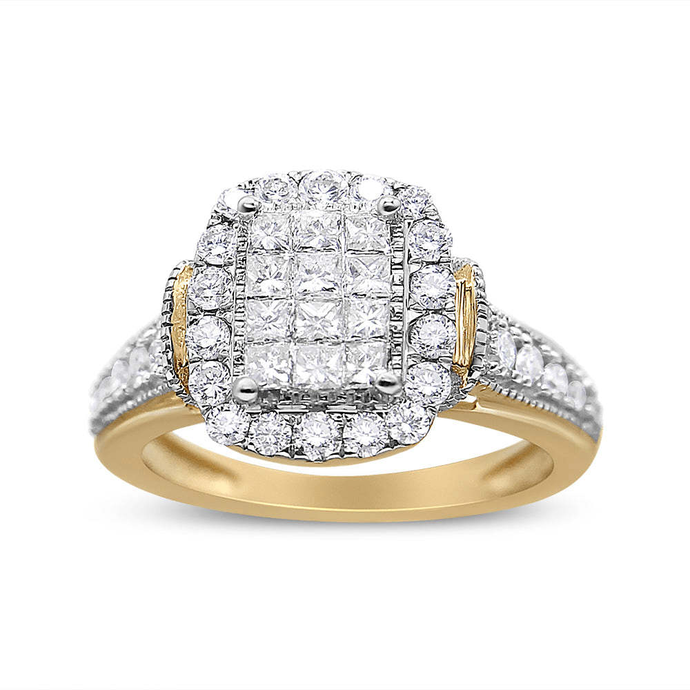 14K Gold 1.00 Cttw Princess Cut Diamond Cluster Ring | SI1-SI2, H-I Color - Sable Gold