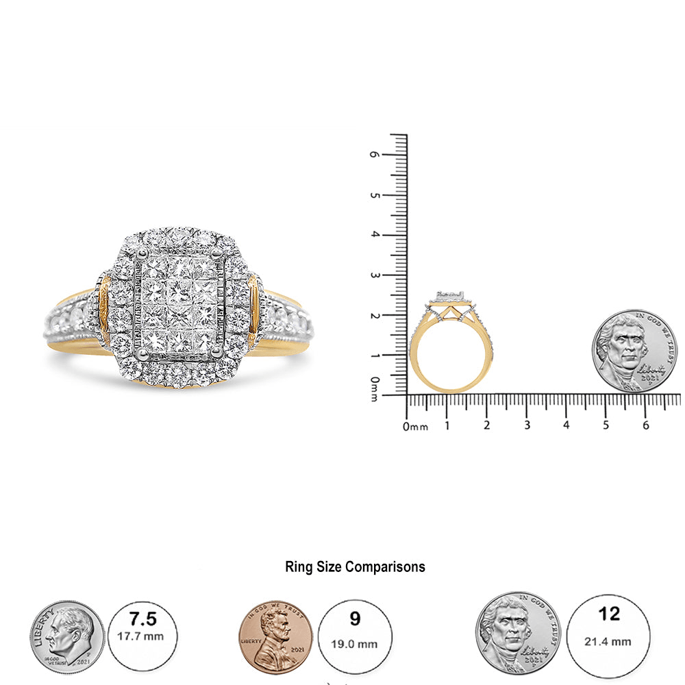 14K Gold 1.00 Cttw Princess Cut Diamond Cluster Ring | SI1-SI2, H-I Color - Sable Gold