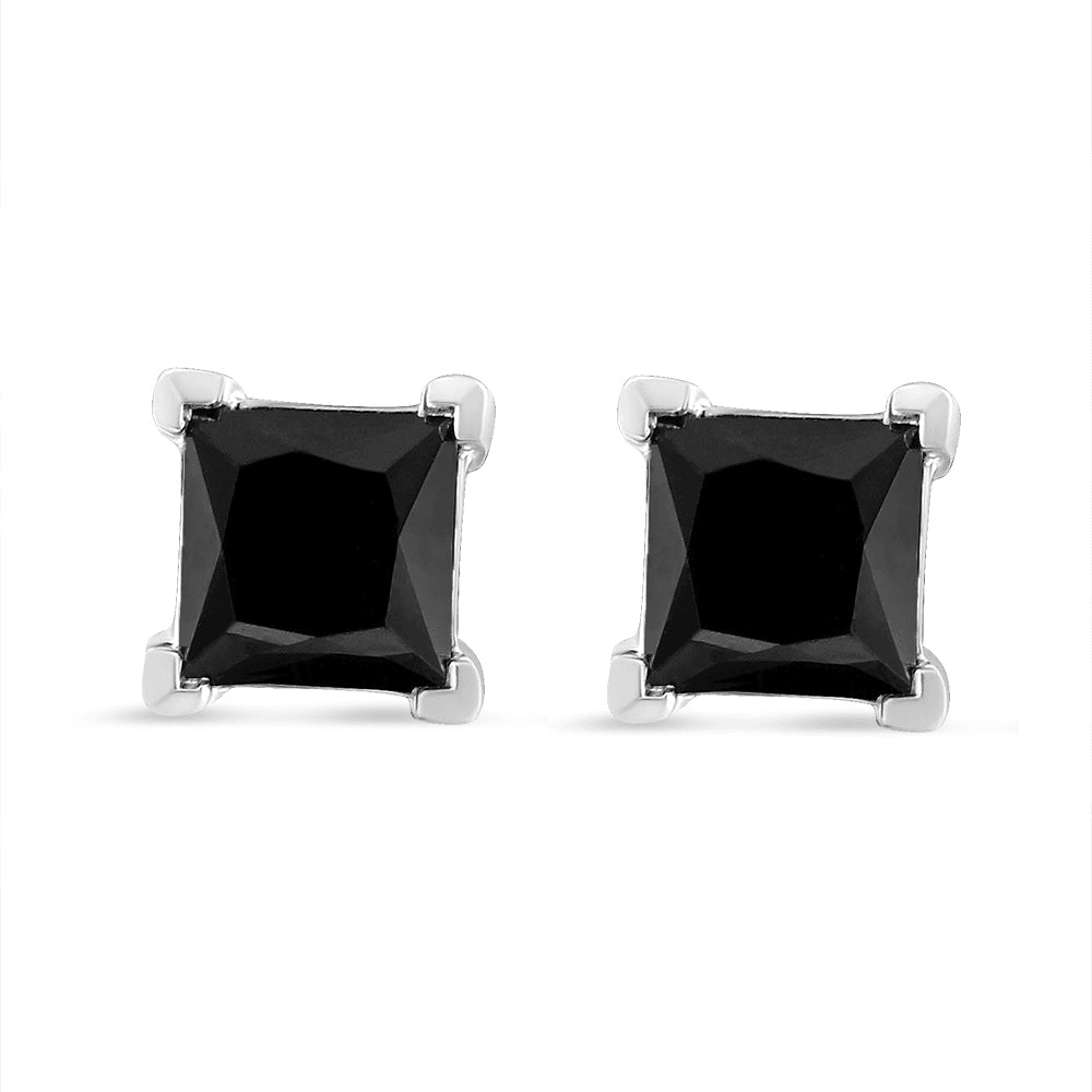 14K White Gold Princess-Cut Black Diamond 4-Prong Stud Earrings - Pushback - Sable Gold