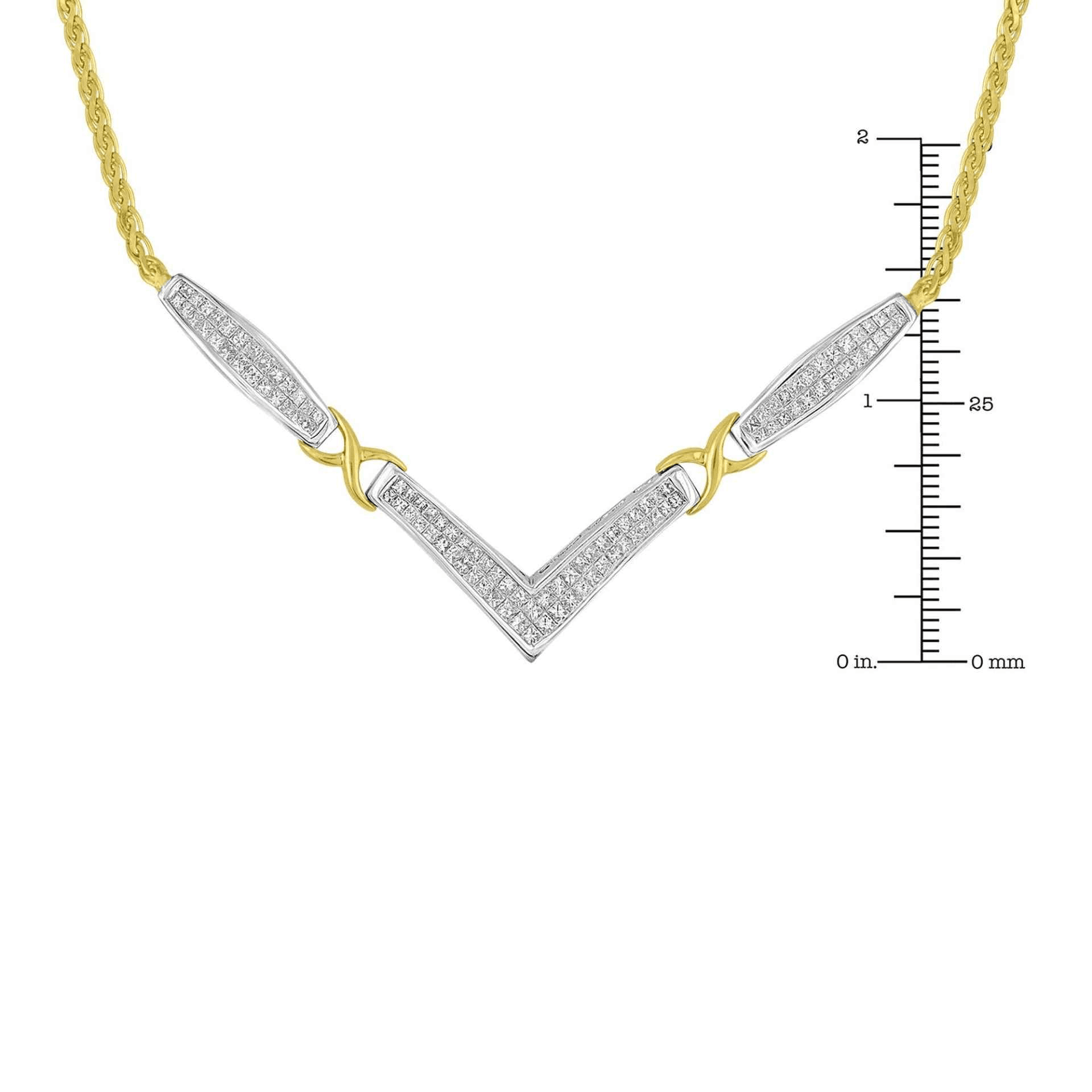 14K Yellow and White Gold Princess Cut Diamond Statement Necklace with 18” Franco Chain - Sable Gold