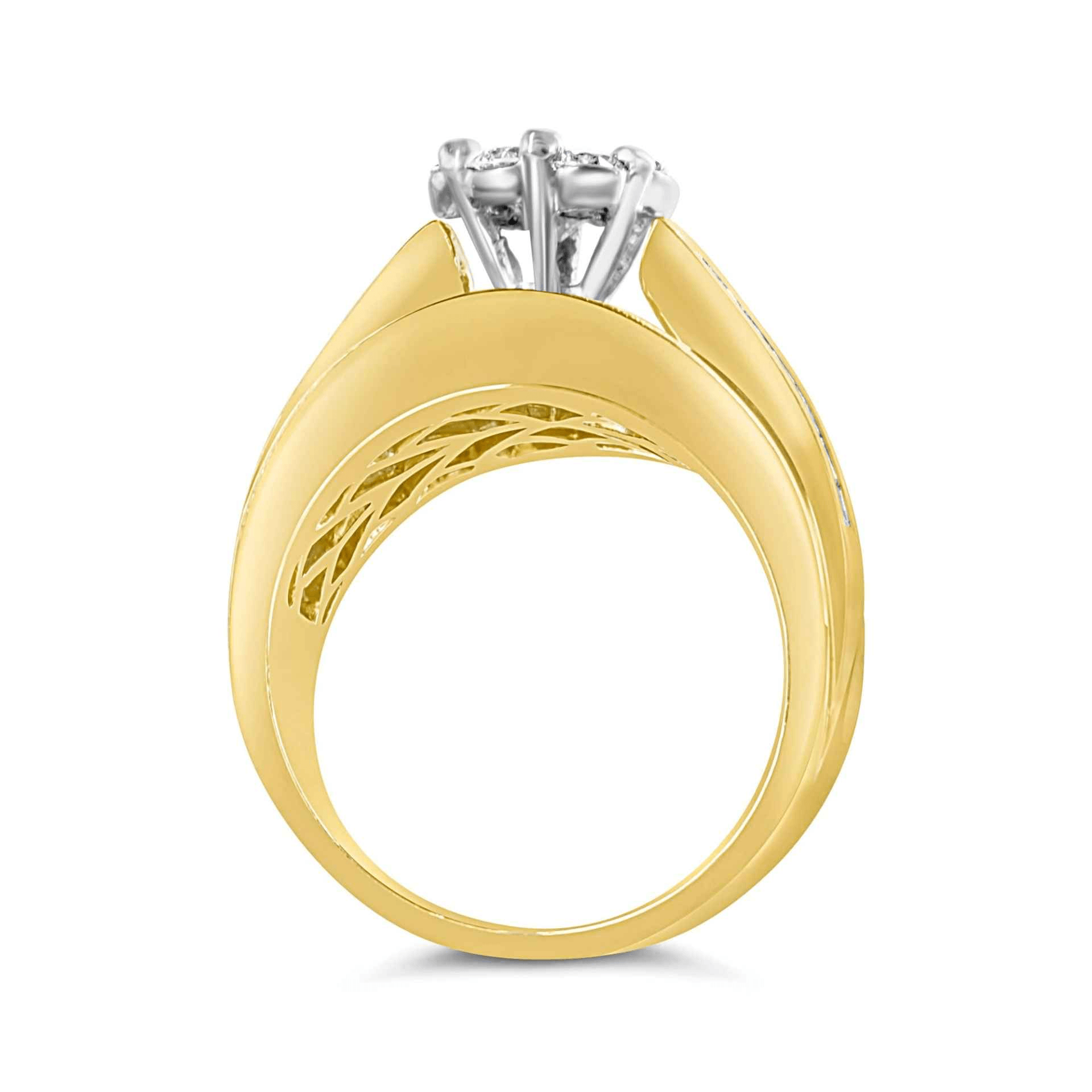 14K Yellow Gold 2-1/3 Cttw Diamond Cluster Chevron Set Engagement & Wedding Band Set - H-I Color, SI1-SI2 Clarity - Sable Gold