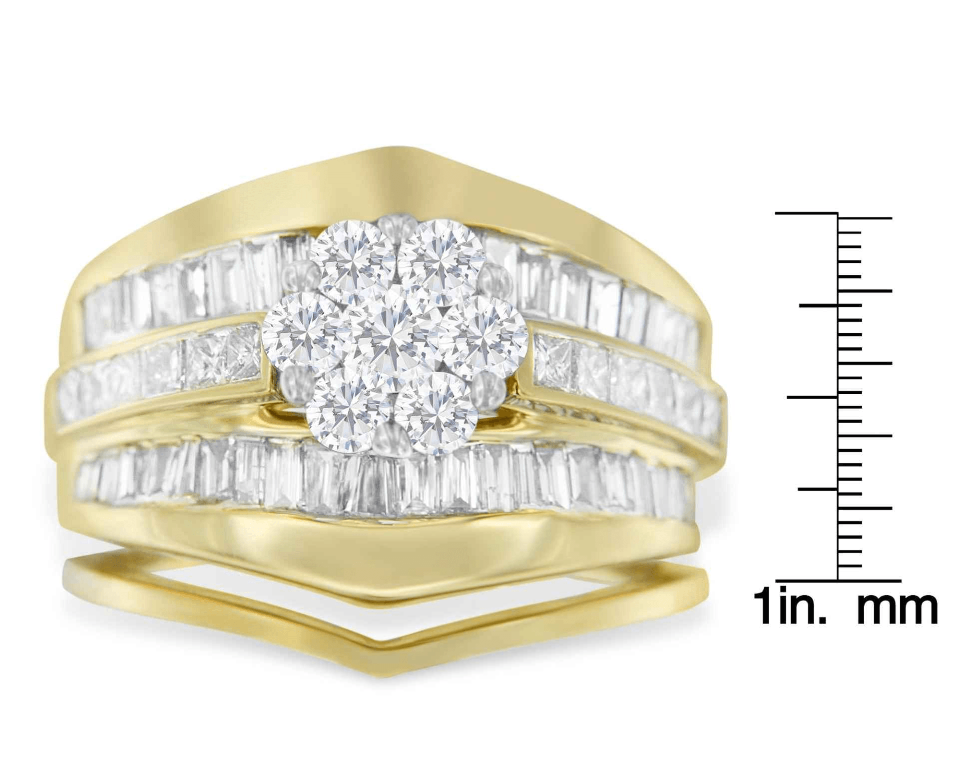 14K Yellow Gold 2-1/3 Cttw Diamond Cluster Chevron Set Engagement & Wedding Band Set - H-I Color, SI1-SI2 Clarity - Sable Gold