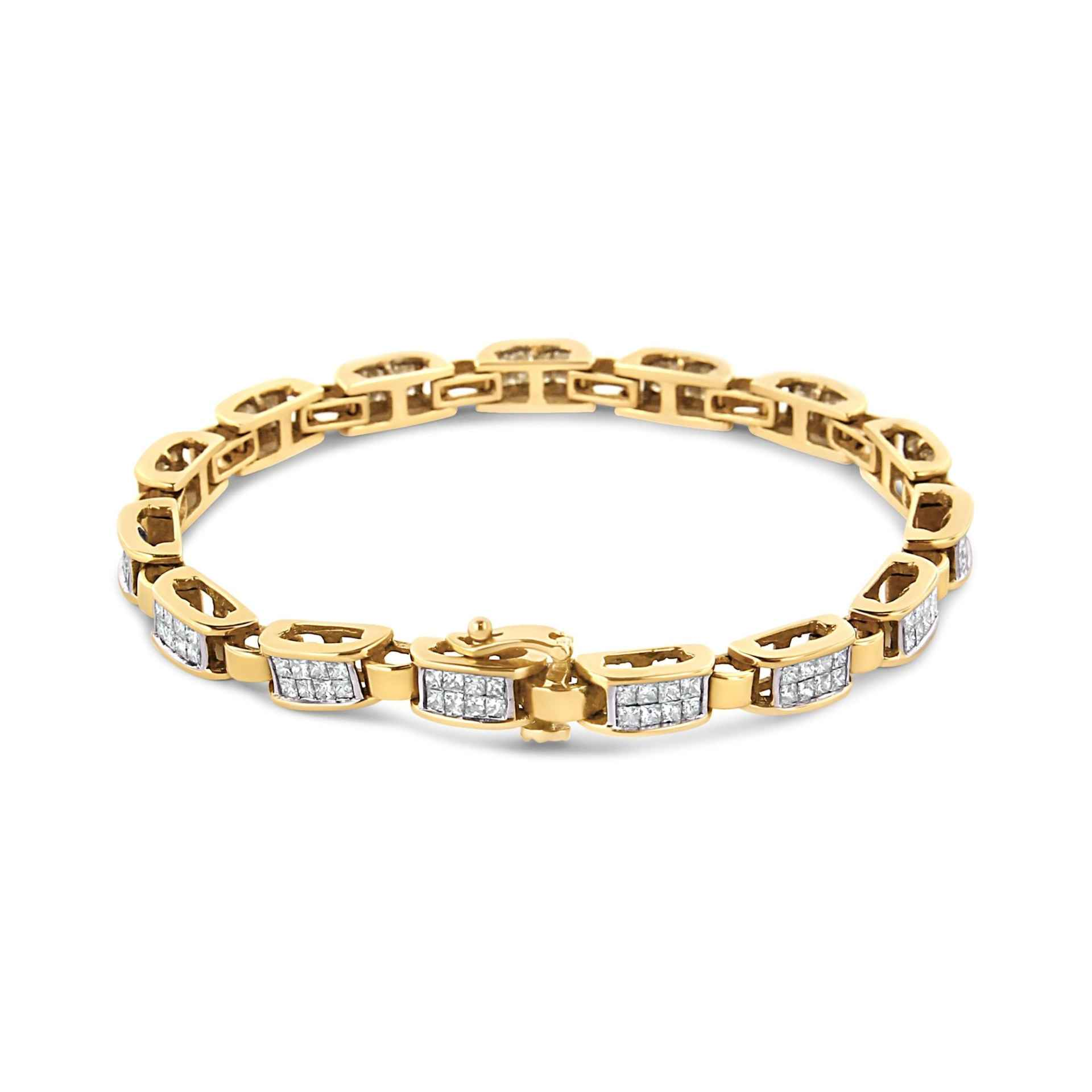 14K Yellow Gold Princess-Cut Diamond Tennis Bracelet - 2.5 Cttw, 7.25"