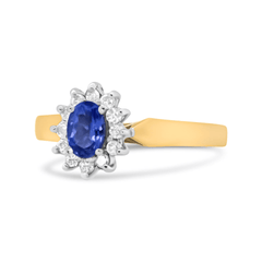 Elegant 14K Yellow Gold Round Diamond and Oval Blue Tanzanite Halo Ring | 1/5 Cttw, H-I Color, I1-I2 Clarity - Sable Gold