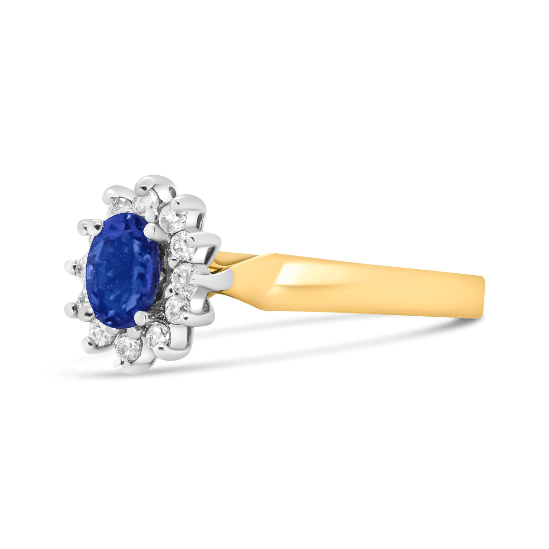 Elegant 14K Yellow Gold Round Diamond and Oval Blue Tanzanite Halo Ring | 1/5 Cttw, H-I Color, I1-I2 Clarity - Sable Gold