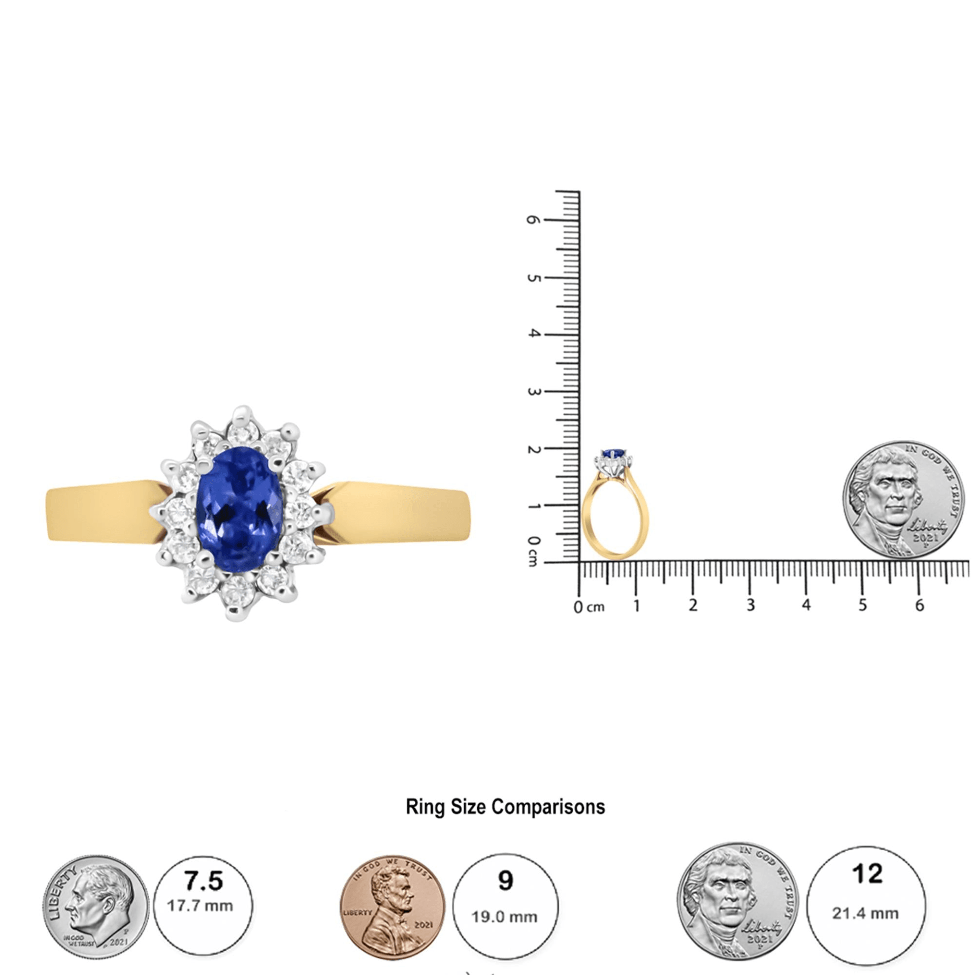 Elegant 14K Yellow Gold Round Diamond and Oval Blue Tanzanite Halo Ring | 1/5 Cttw, H-I Color, I1-I2 Clarity - Sable Gold