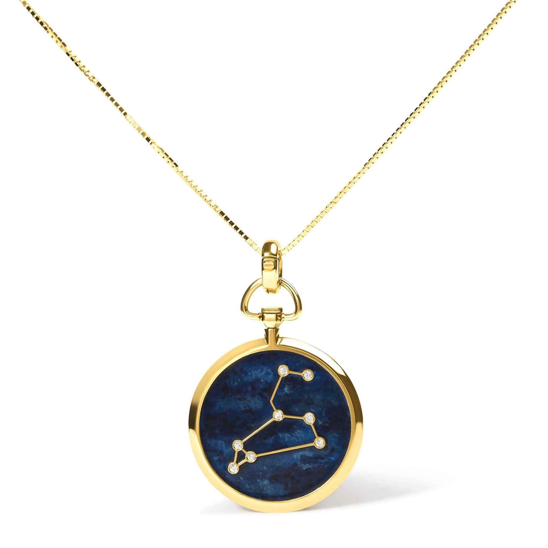 18K Gold Diamond Leo Constellation Pendant Necklace - SI2-I1 Clarity, Blue Enamel - Sable Gold