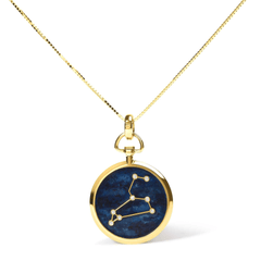 18K Gold Diamond Leo Constellation Pendant Necklace - SI2-I1 Clarity, Blue Enamel - Sable Gold