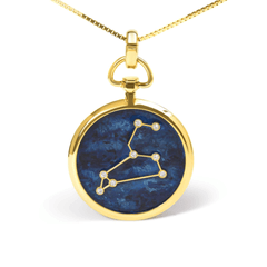 18K Gold Diamond Leo Constellation Pendant Necklace - SI2-I1 Clarity, Blue Enamel - Sable Gold