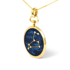 18K Gold Diamond Leo Constellation Pendant Necklace - SI2-I1 Clarity, Blue Enamel - Sable Gold