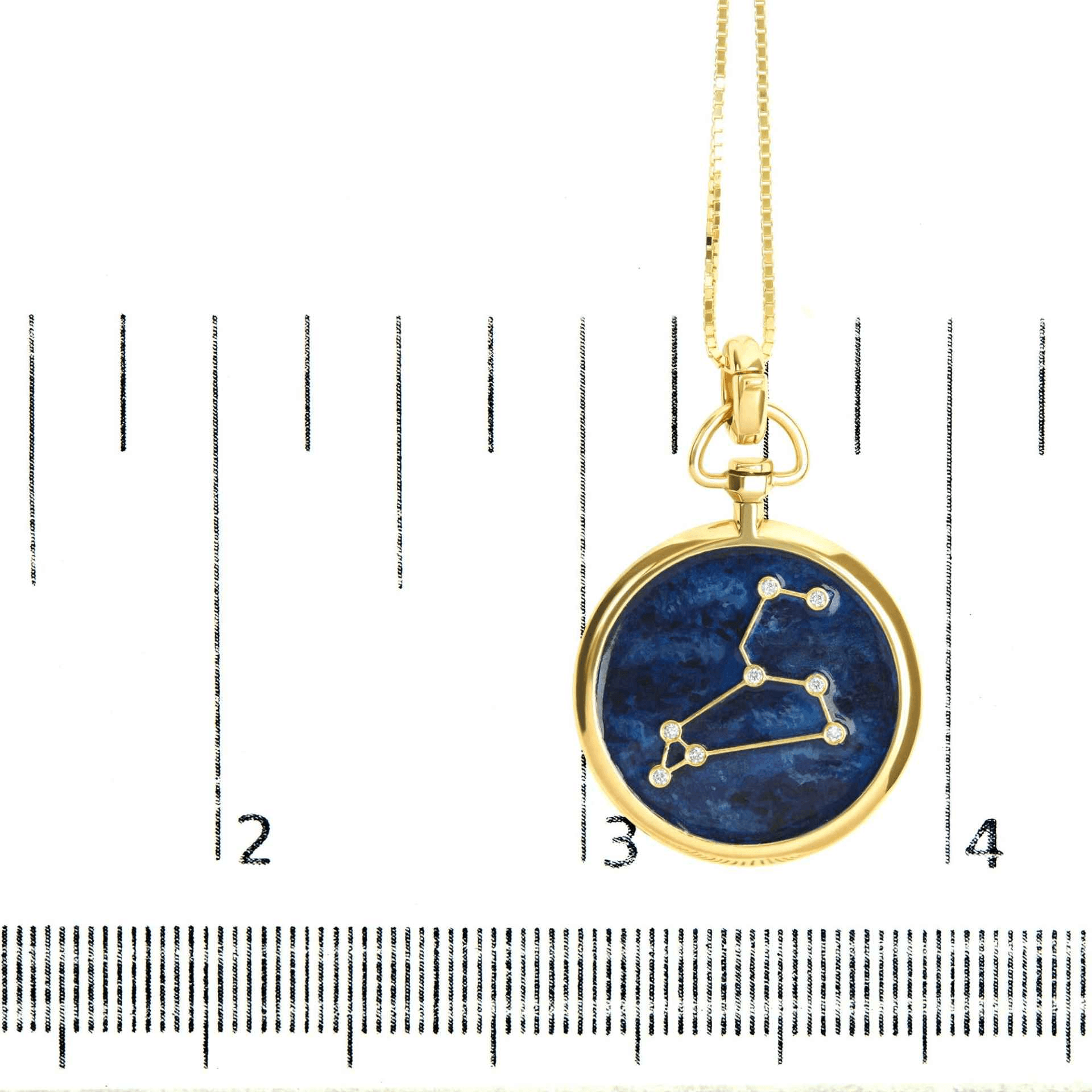 18K Gold Diamond Leo Constellation Pendant Necklace - SI2-I1 Clarity, Blue Enamel - Sable Gold