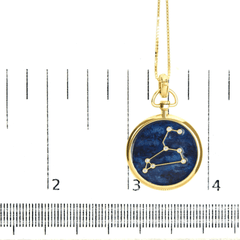 18K Gold Diamond Leo Constellation Pendant Necklace - SI2-I1 Clarity, Blue Enamel - Sable Gold