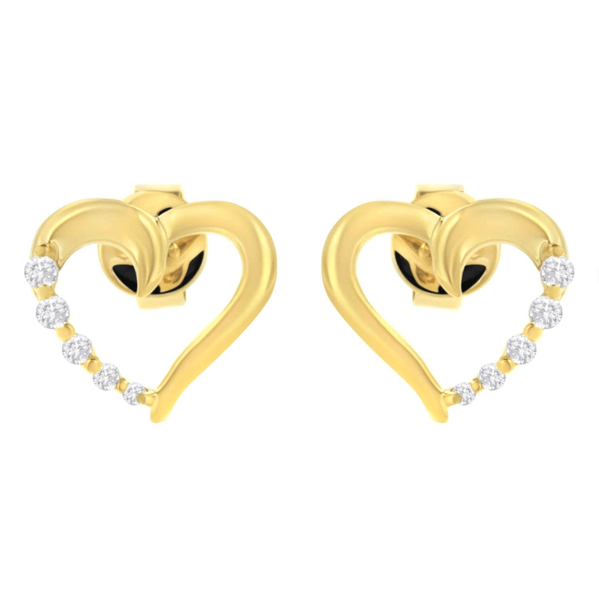 14KT Yellow Gold 1/8 cttw Diamond Journey Heart Earrings | Elegant Heart-shaped Diamond Earrings - Sable Gold