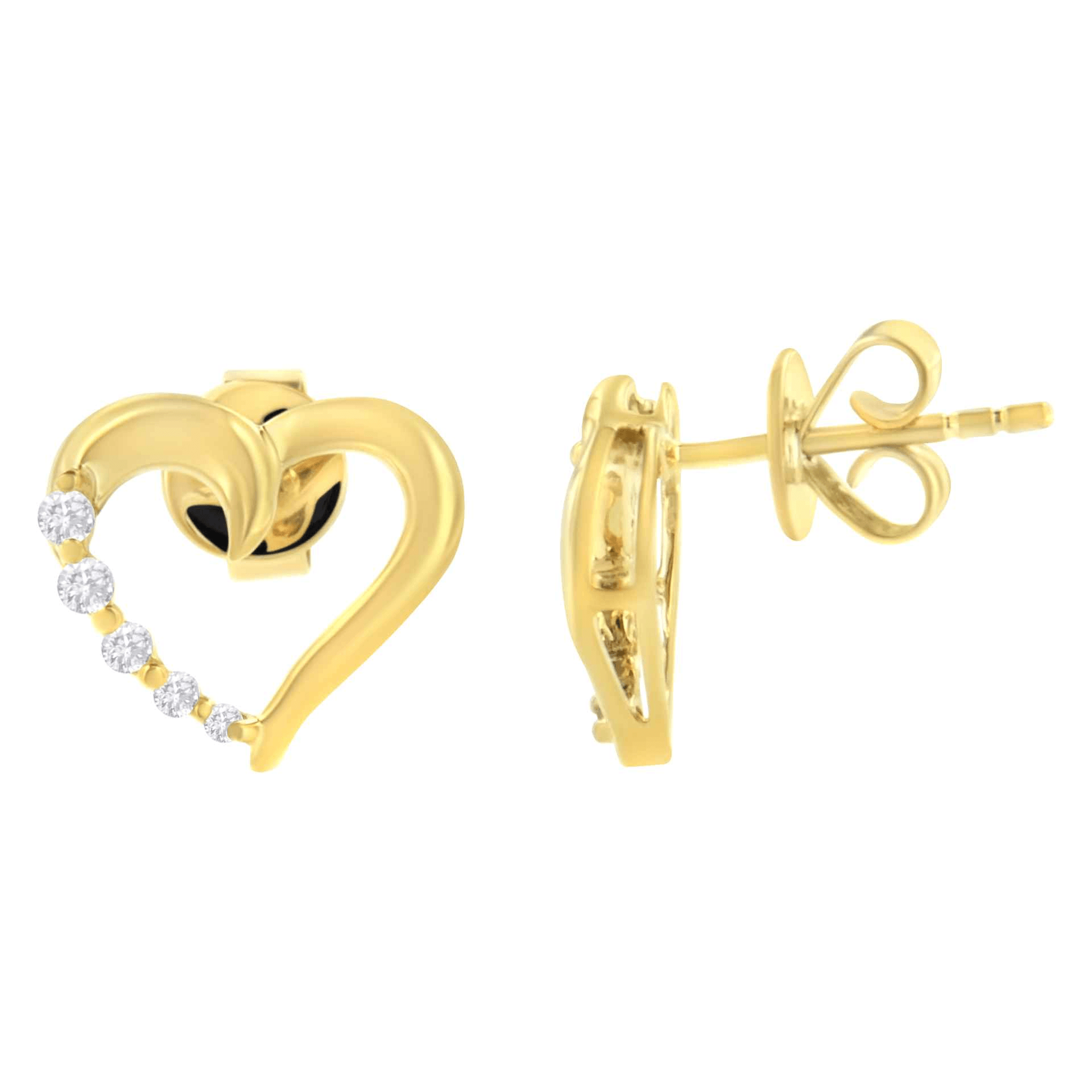 14KT Yellow Gold 1/8 cttw Diamond Journey Heart Earrings | Elegant Heart-shaped Diamond Earrings - Sable Gold