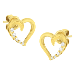 14KT Yellow Gold 1/8 cttw Diamond Journey Heart Earrings | Elegant Heart-shaped Diamond Earrings - Sable Gold