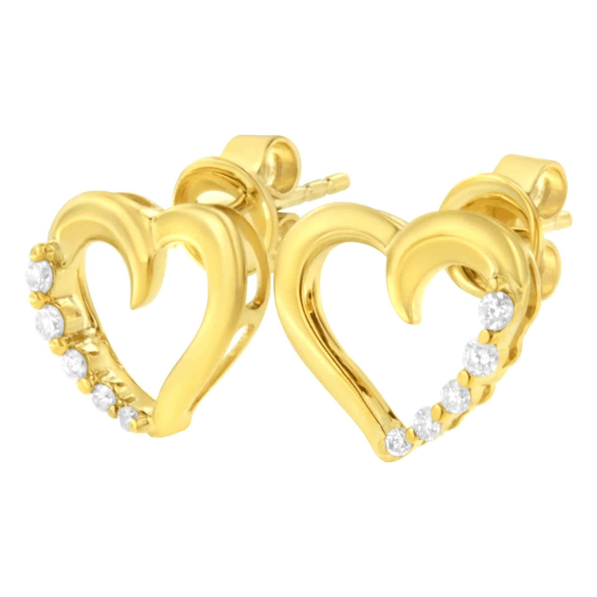 14KT Yellow Gold 1/8 cttw Diamond Journey Heart Earrings | Elegant Heart-shaped Diamond Earrings - Sable Gold