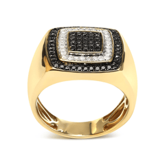 Men's 10K Yellow Gold 3/4 Cttw White & Black Treated Diamond Ring Band - Sable Gold