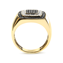 Men's 10K Yellow Gold 3/4 Cttw White & Black Treated Diamond Ring Band - Sable Gold