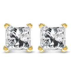 IGI Certified 14K Yellow Gold Princess-Cut Diamond Solitaire Stud Earrings - 1.00 Cttw, I-J Color, VS1-VS2 Clarity - Sable Gold