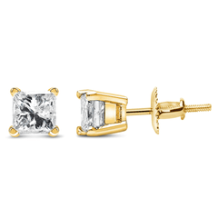 IGI Certified 14K Yellow Gold Princess-Cut Diamond Solitaire Stud Earrings - 1.00 Cttw, I-J Color, VS1-VS2 Clarity - Sable Gold