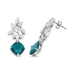 18K White Gold Diamond and Green Emerald Drop Earrings - 1 1/10 Cttw, G-H Color, SI1-SI2 Clarity - Sable Gold