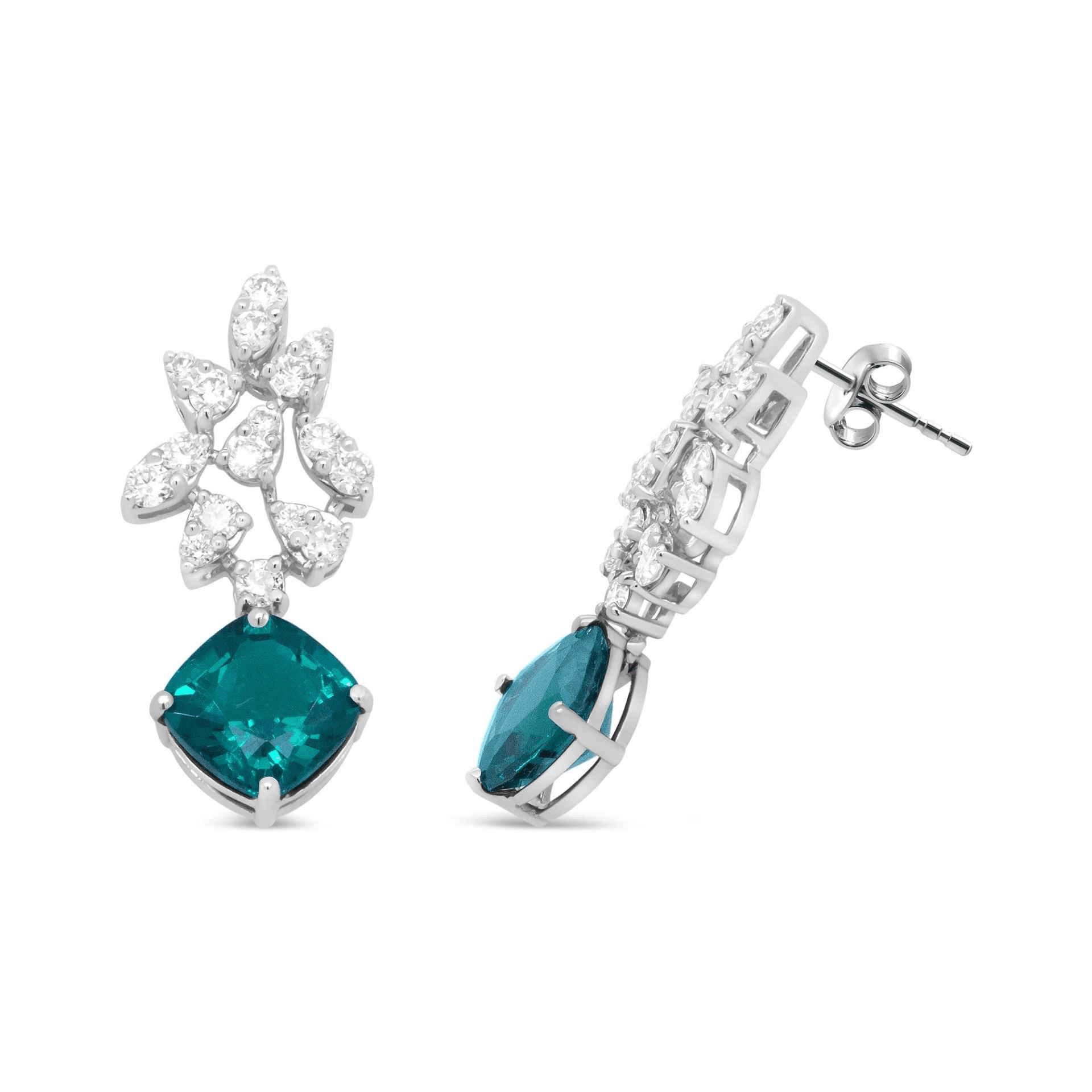 18K White Gold Diamond and Green Emerald Drop Earrings - 1 1/10 Cttw, G-H Color, SI1-SI2 Clarity - Sable Gold