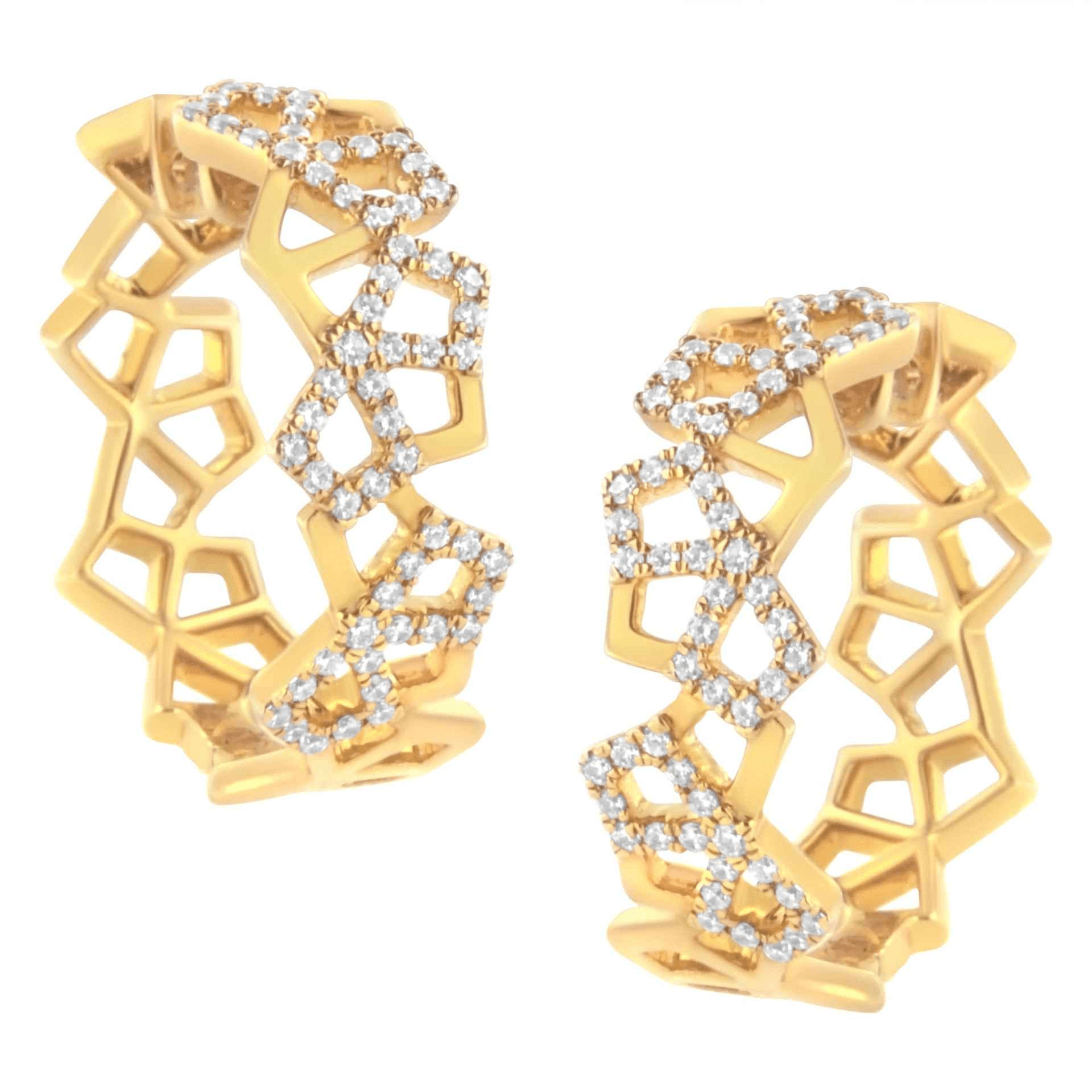 14K Yellow Gold Diamond Honeycomb Hoop Earrings - 3/4 Cttw - Sable Gold