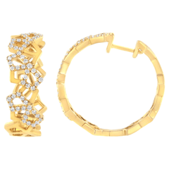 14K Yellow Gold Diamond Honeycomb Hoop Earrings - 3/4 Cttw - Sable Gold