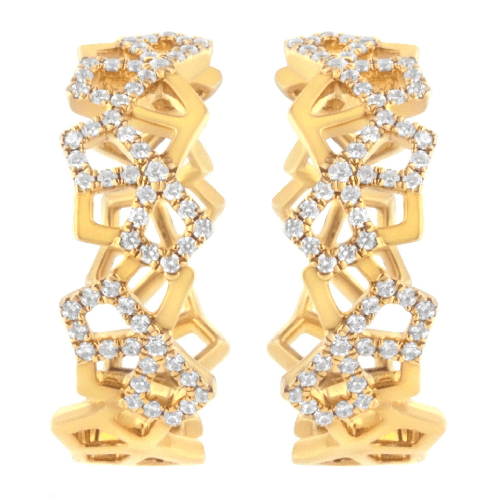 14K Yellow Gold Diamond Honeycomb Hoop Earrings - 3/4 Cttw - Sable Gold