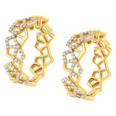 14K Yellow Gold Diamond Honeycomb Hoop Earrings - 3/4 Cttw - Sable Gold