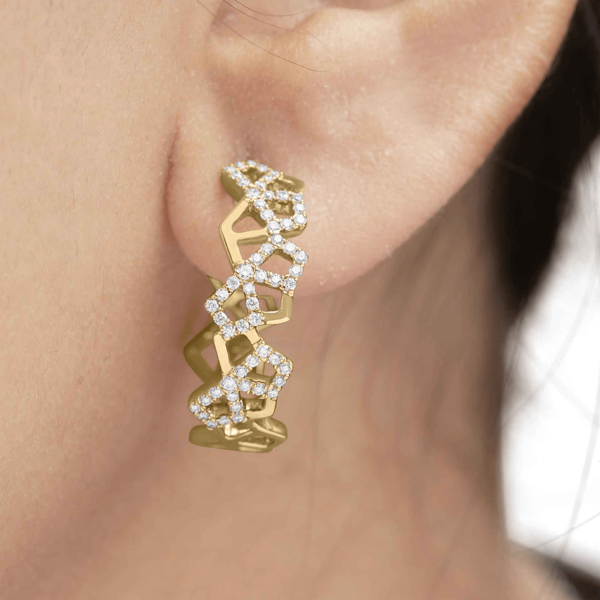 14K Yellow Gold Diamond Honeycomb Hoop Earrings - 3/4 Cttw - Sable Gold