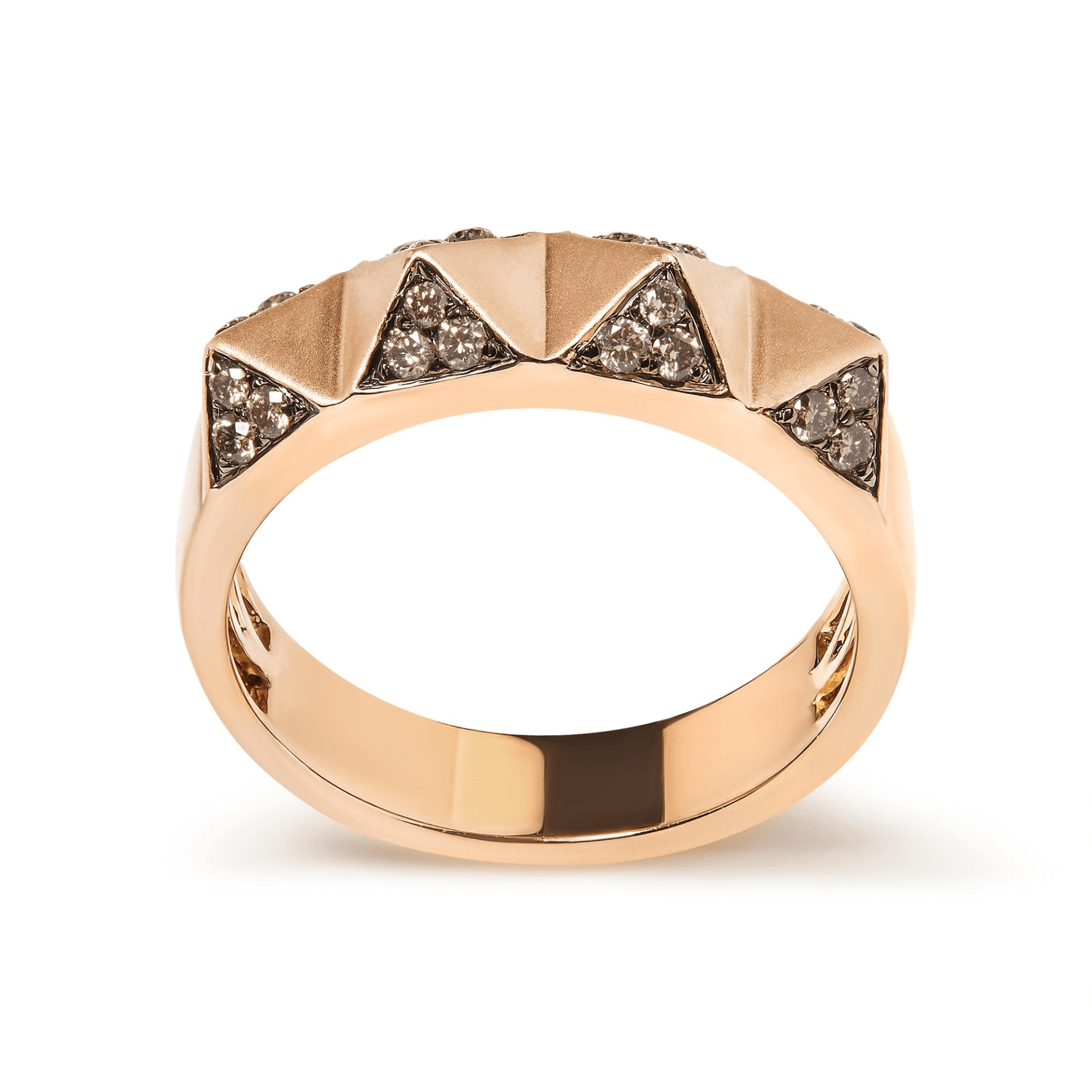 14K Rose Gold Brown Diamond Pyramid Band Ring - 1/4 Cttw, SI1-SI2 Clarity, Size 7 - Sable Gold