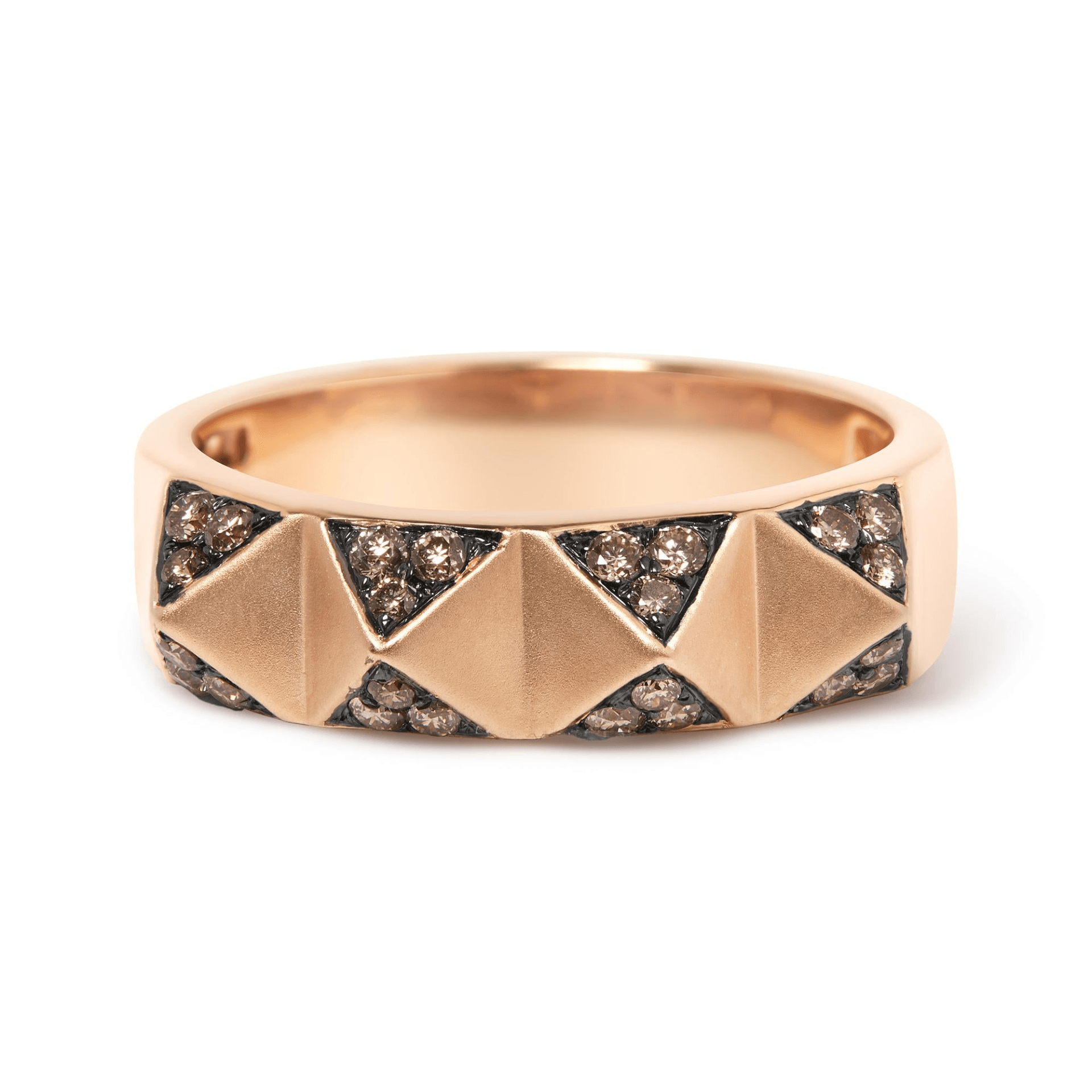 14K Rose Gold Brown Diamond Pyramid Band Ring - 1/4 Cttw, SI1-SI2 Clarity, Size 7 - Sable Gold