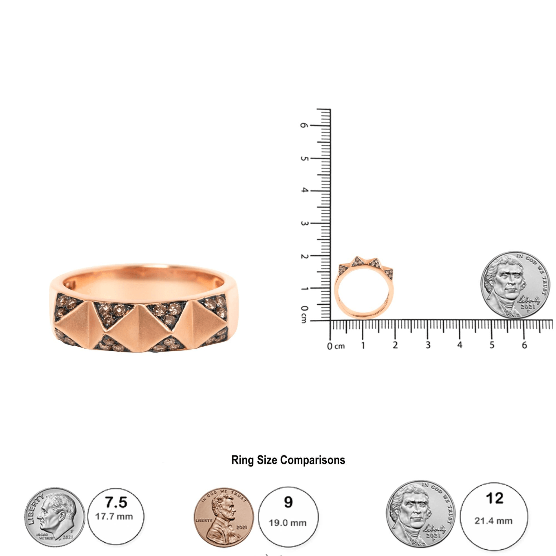 14K Rose Gold Brown Diamond Pyramid Band Ring - 1/4 Cttw, SI1-SI2 Clarity, Size 7 - Sable Gold