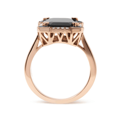 14K Rose Gold Emerald-Cut Black Onyx and Diamond Halo Cocktail Ring - Size 7 - Sable Gold