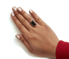 14K Rose Gold Emerald-Cut Black Onyx and Diamond Halo Cocktail Ring - Size 7 - Sable Gold