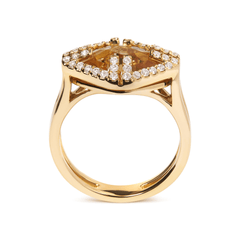 Elegant 14K Yellow Gold Marquise-Cut Yellow Citrine and Diamond Halo Cocktail Ring - Size 7 - Sable Gold