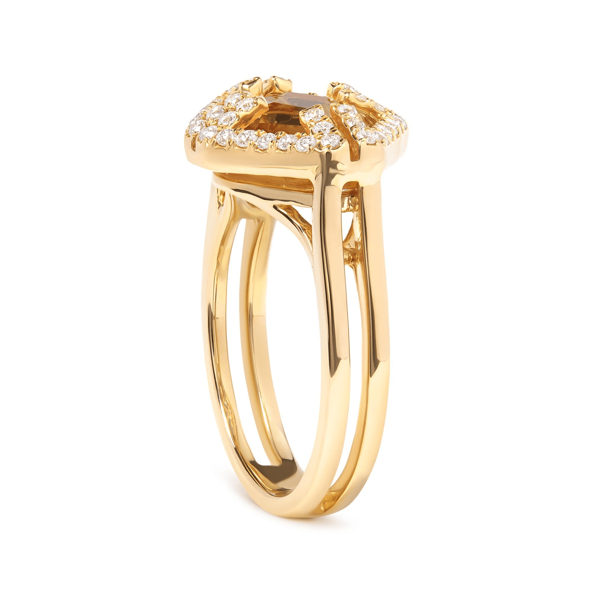 Elegant 14K Yellow Gold Marquise-Cut Yellow Citrine and Diamond Halo Cocktail Ring - Size 7 - Sable Gold