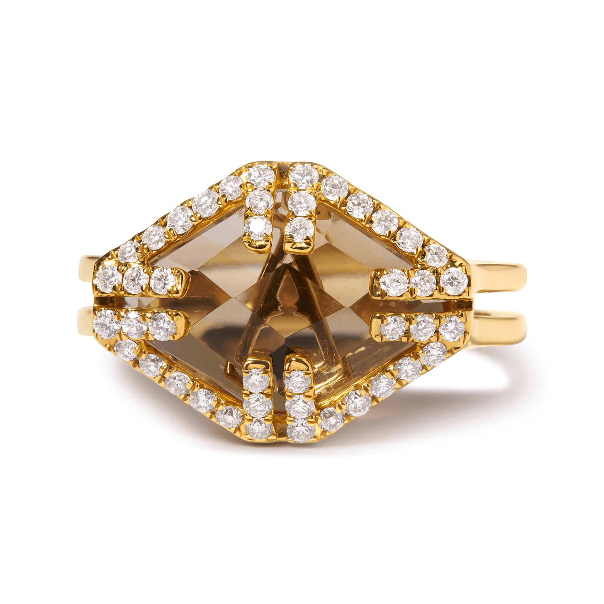 Elegant 14K Yellow Gold Marquise-Cut Yellow Citrine and Diamond Halo Cocktail Ring - Size 7 - Sable Gold