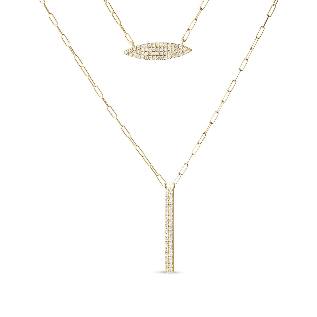 14K Gold Double-Strand Marquise and Bar Paper Clip Necklace - Sable Gold