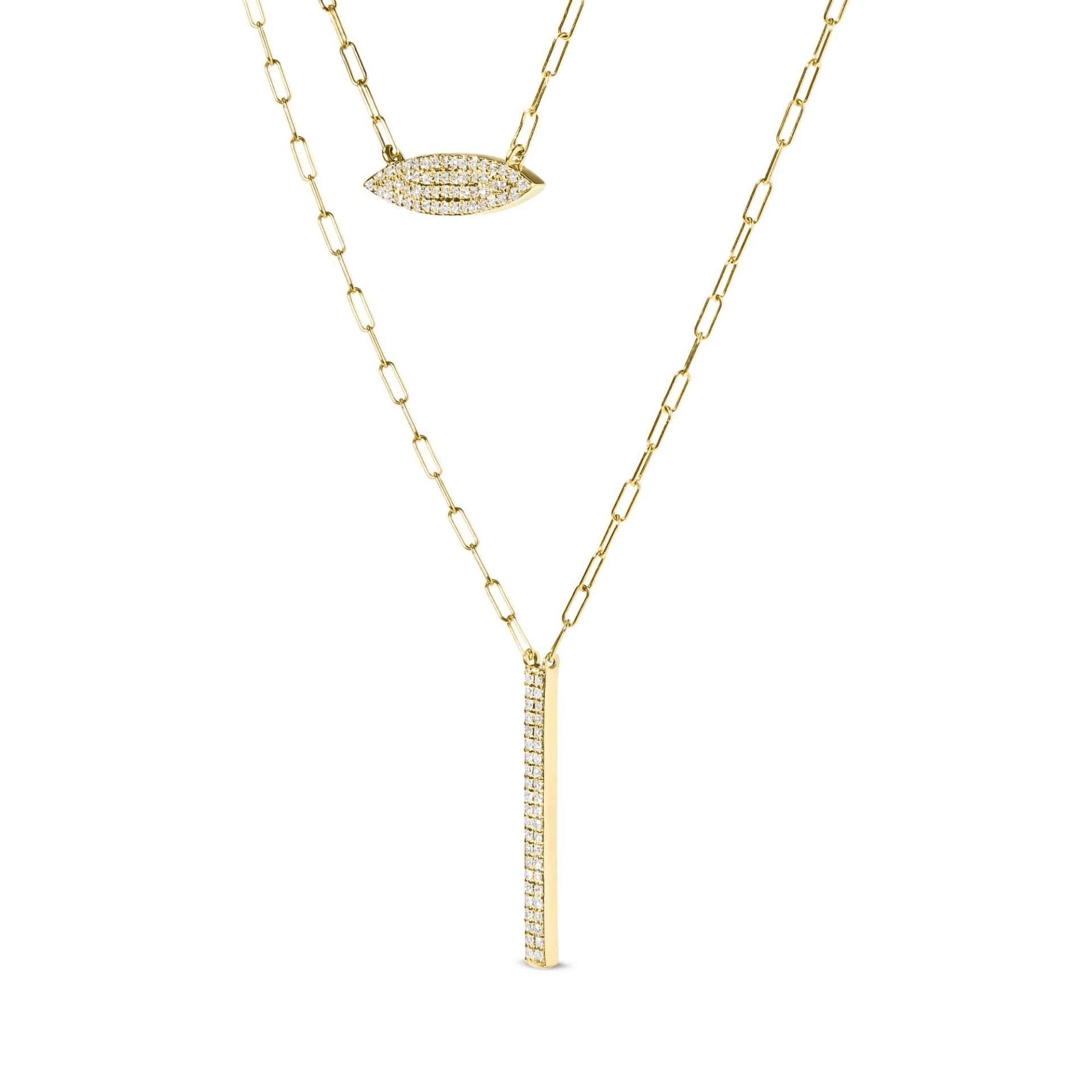 14K Gold Double-Strand Marquise and Bar Paper Clip Necklace - Sable Gold